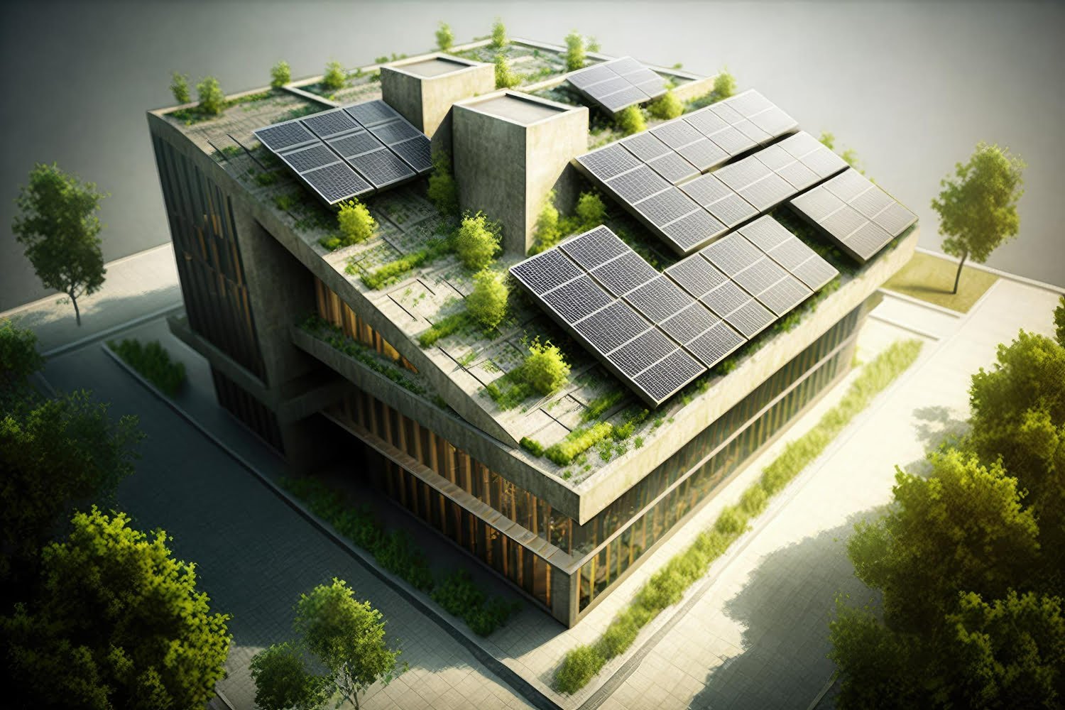 green-building-with-rooftop-gard
